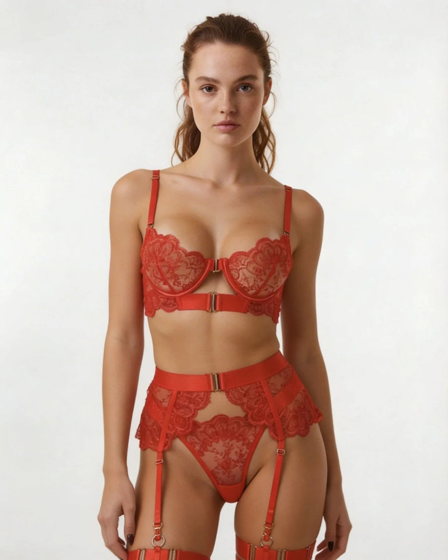 Nicola 3pc Lingerie Set | Red - Little Nooks