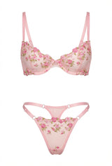 Maya Blush Bloom Embroidered Lingerie Set | Pink
