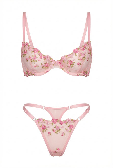 Maya Blush Bloom Embroidered Lingerie Set | Pink - Little Nooks