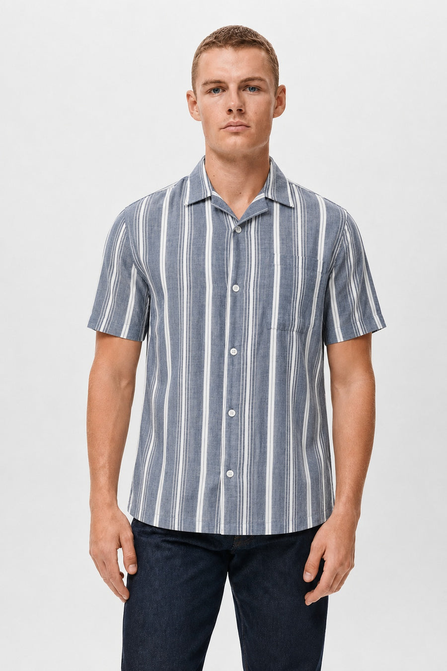 Bari Stripe Short Sleeve Shirt | Navy - Little Nooks