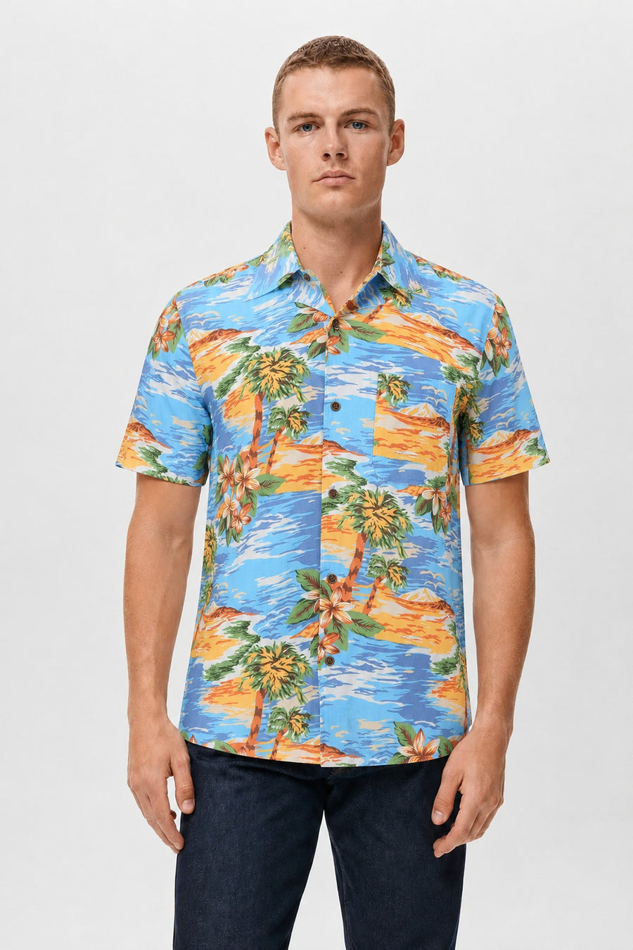 Trinidad Tropical Print Short Sleeve Shirt | Blue - Little Nooks