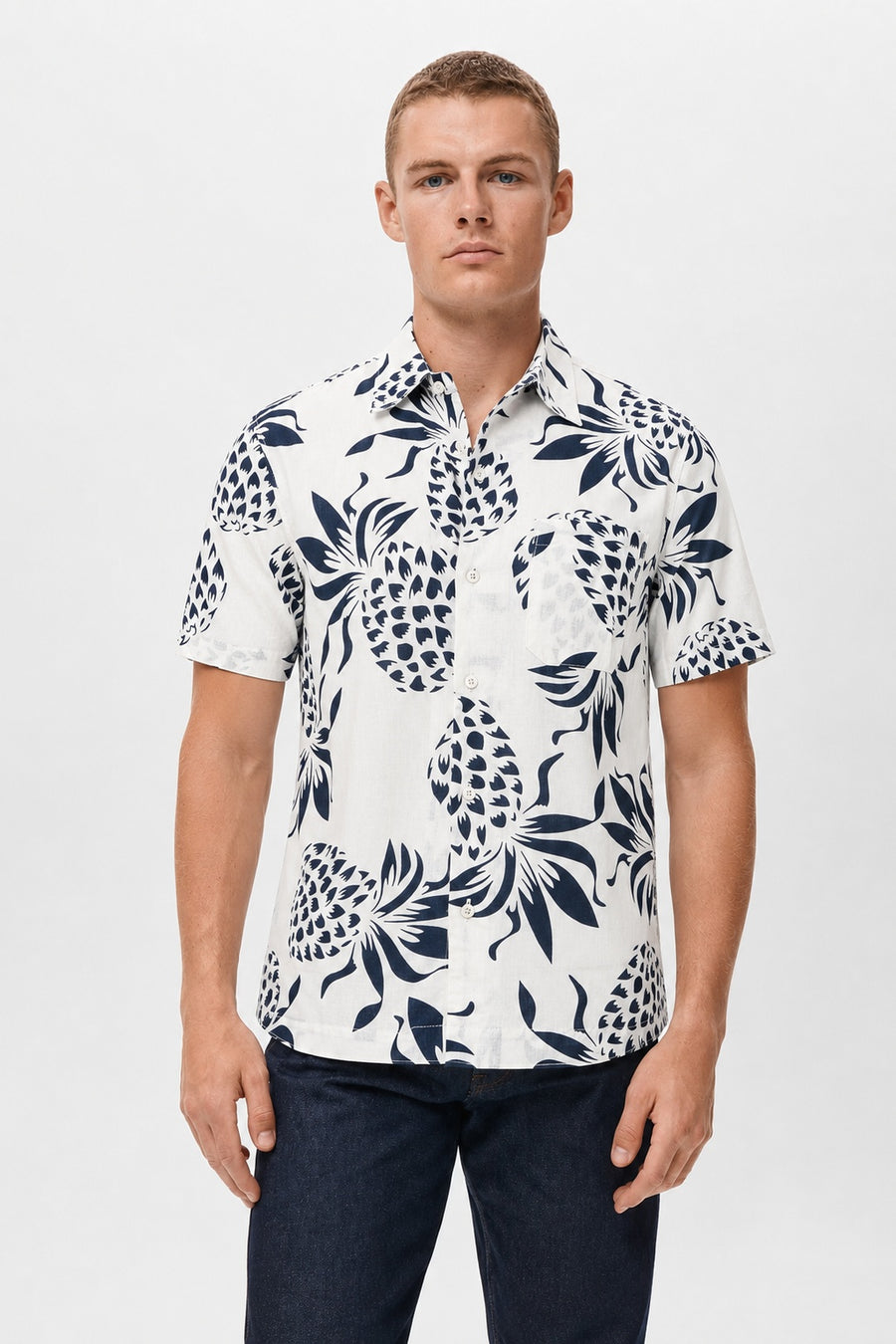 Nicoya Short Sleeve Pineapple Print Shirt | White - Little Nooks