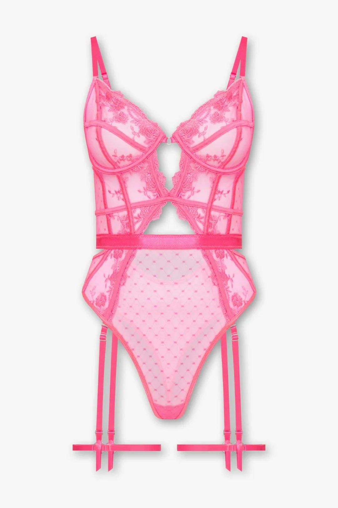 Evangeline Lace Garter Bodysuit | Pink