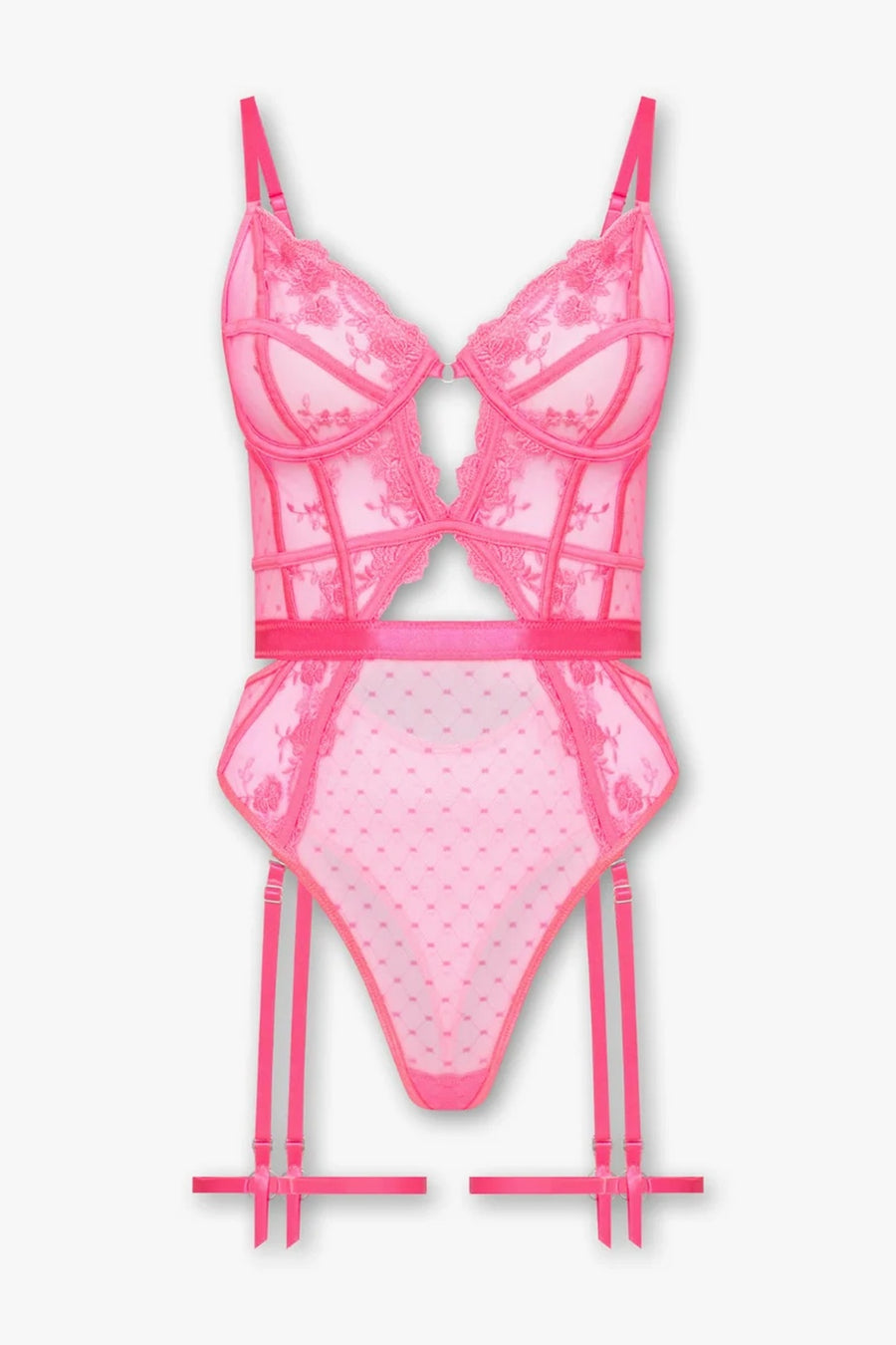 Evangeline Lace Garter Bodysuit | Pink