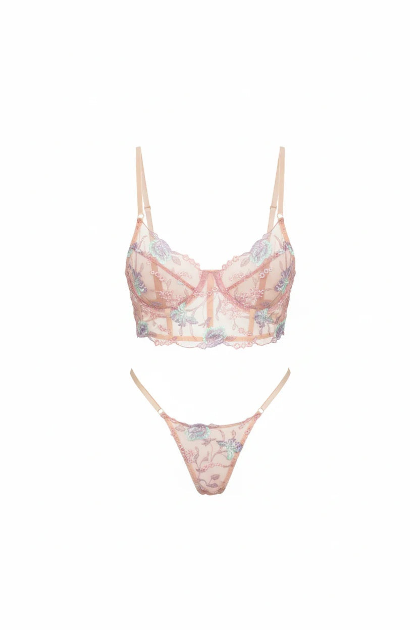 Mia Underwired Corset Lingerie Set - Pink Floral - Little Nooks