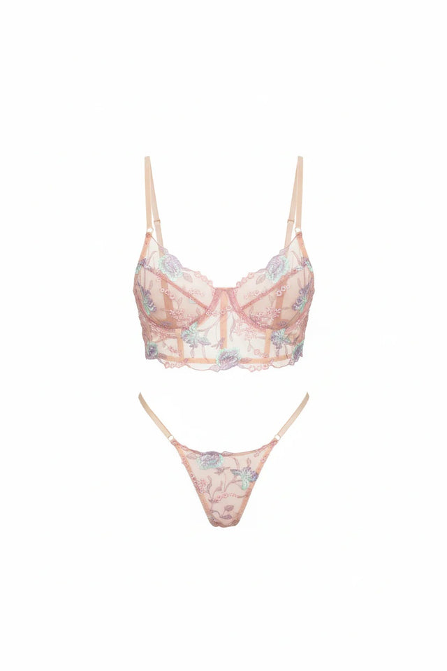 Mia Underwired Corset Lingerie Set - Pink Floral