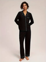 Grace Piped Long Sleeve Pyjama Set | Black