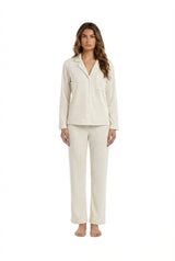 Sophie Ribbed Button-Down Pajama Set | Off White - Little Nooks