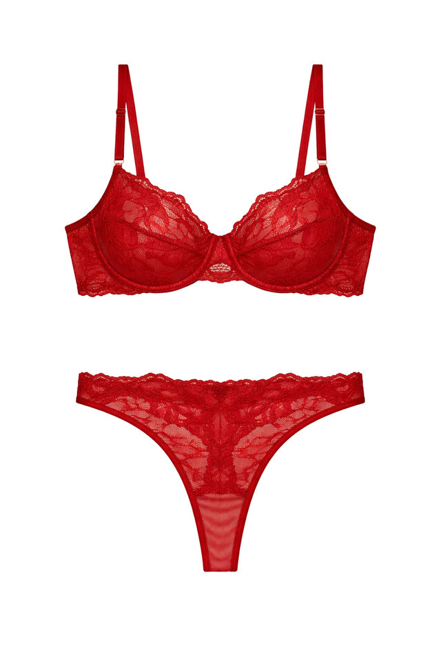 Floral Lace Underwire Lingerie Set | Burgundy - Little Nooks