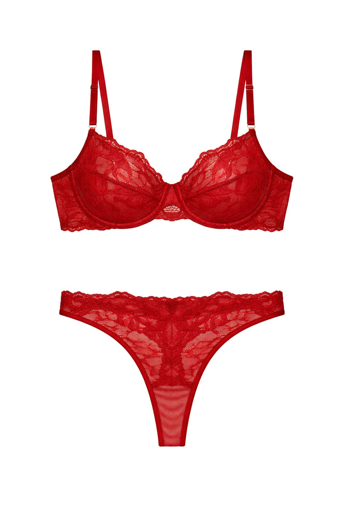 Floral Lace Underwire Lingerie Set | Burgundy - Little Nooks