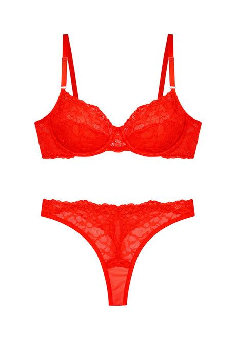 Floral Lace Underwire Lingerie Set | Red - Little Nooks