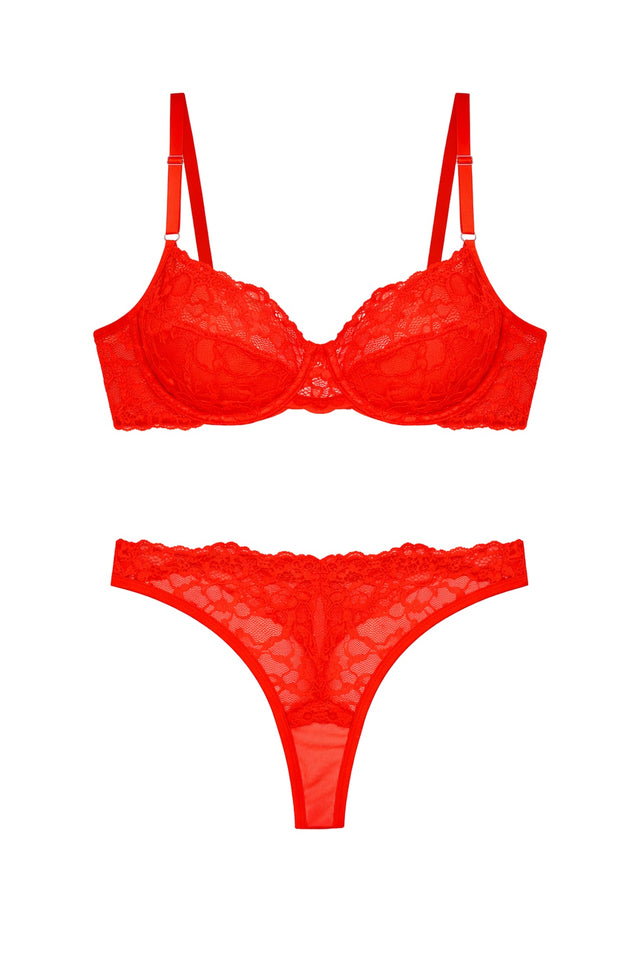 Floral Lace Underwire Lingerie Set | Red - Little Nooks