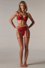 Aria Embroidered Lace Lingerie Set | Burgundy