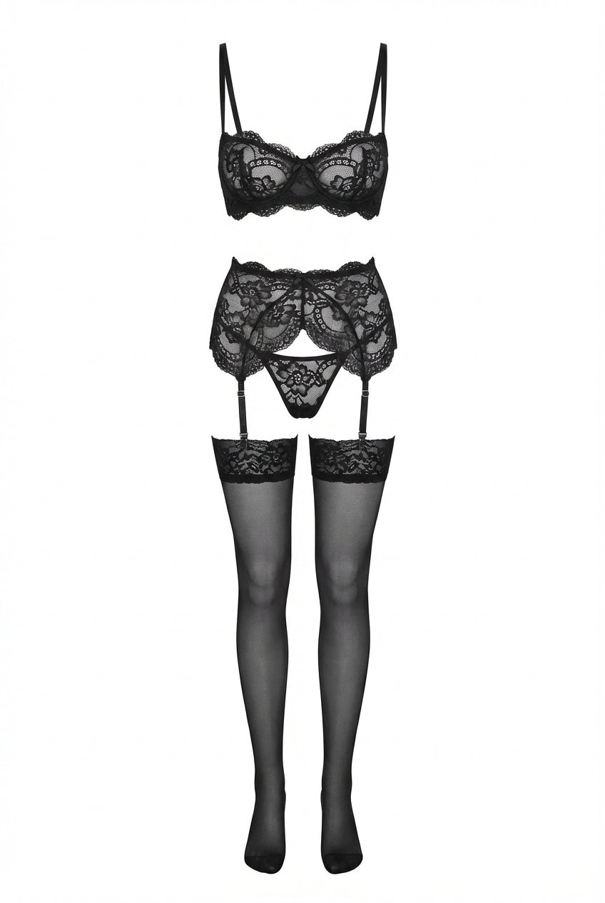 Victoria Lace Elegance Lingerie Set | Black - Little Nooks