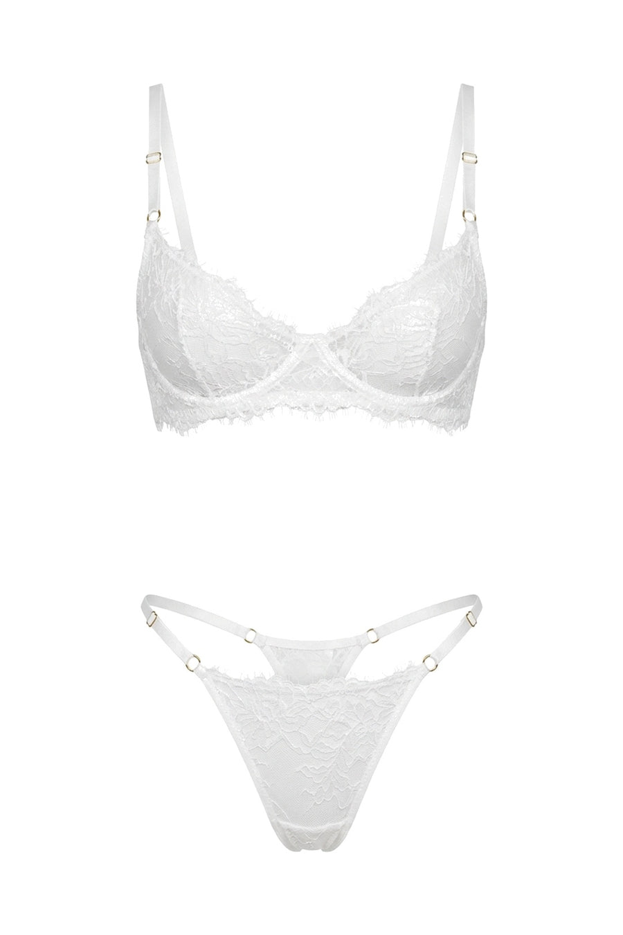 Eyelash Lace Underwire Bra Lingerie Set | White - Little Nooks